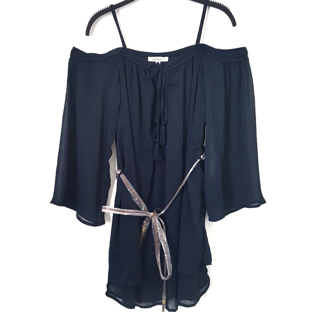 Purple Snow Navy Blue Cold Shoulder Dress - Size S